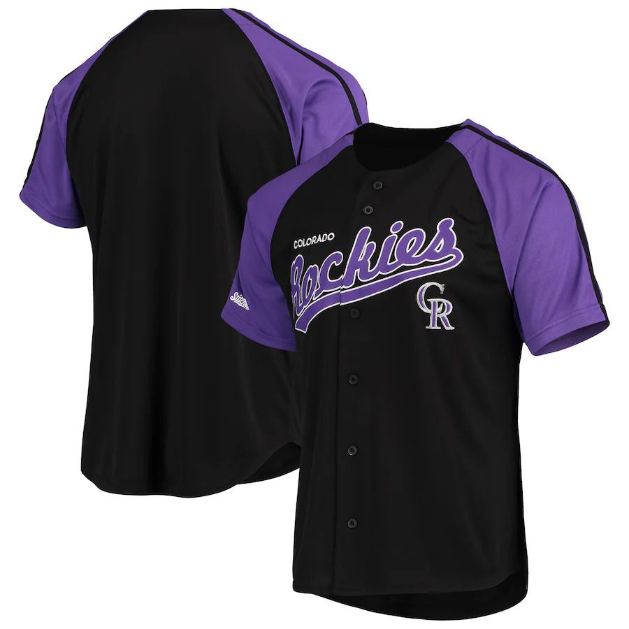 Men Colorado Rockies Stitches Black Button Down Raglan Replica MLB Jersey->colorado rockies->MLB Jersey